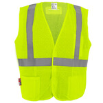 Class 2 Hi-Viz Lime Flame Resistant Mesh Surveyors Vest, Hook & Loop Closure, 3-Pocket, Solid Reflective Tape ESS FRV