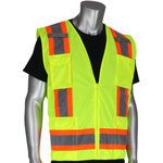 299857CP PIP ANSI Type R Class 2 Two-Tone Surveyors Vest w/ Solid Front & Mesh Back 302-0500